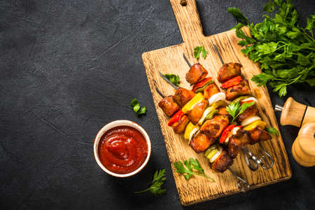 Shish kebab at skewers with vegetable.の写真素材