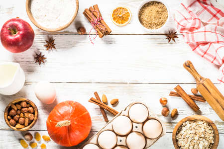 Fall baking ingredients on white.の写真素材