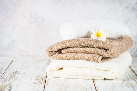 Bath towels at the table.の写真素材
