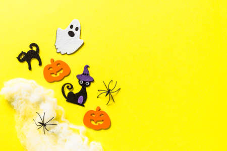 Halloween flat lay composition with party decorations.の写真素材