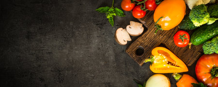 Healthy food background on black table.の写真素材