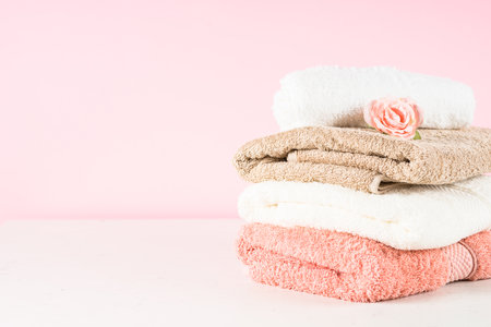 Bath towels at the table.の写真素材