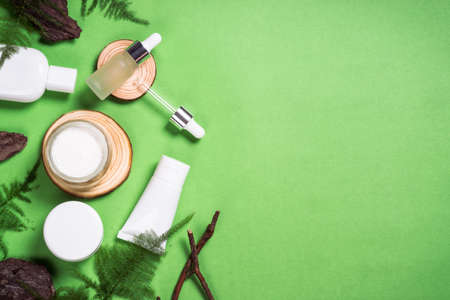 Natural Cosmetic products with green plants.の写真素材