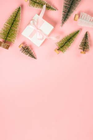 Christmas decorations at pink background.の写真素材