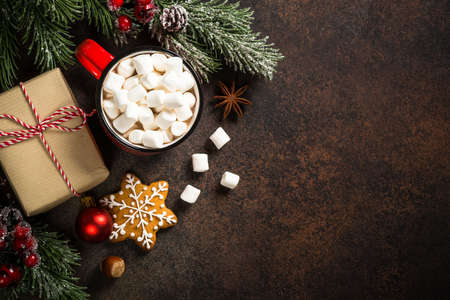 Christmas baking background at dark table.の写真素材