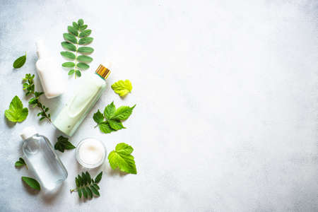 Natural cosmetics concept on white background flat lay.の写真素材