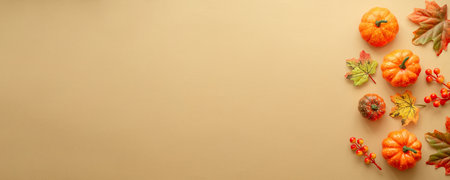 Autumn flat lay background with copy space at color paper.