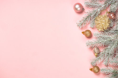 Christmas decorations at pink background.の写真素材