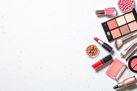 Make up and cosmetic products on white background.の写真素材