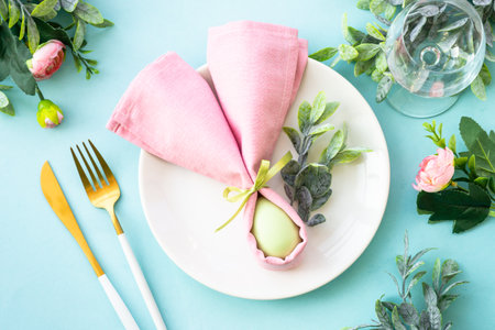 Easter table setting, Easter food background.の写真素材