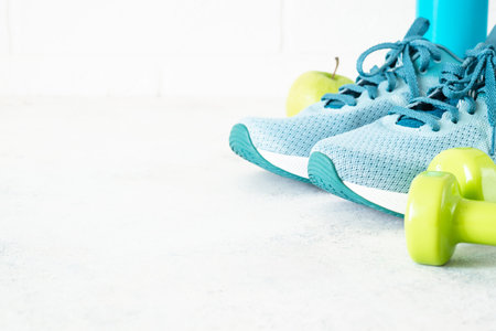 Fitness equipment on white background.の写真素材