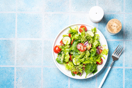 Green vegetable salad with fresh leaves.の写真素材