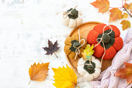 Autumn table setting on white background.の写真素材