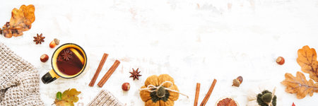 Fall background. Cozy autumn on white.