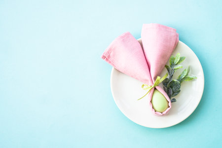 Easter table setting, Easter food background.