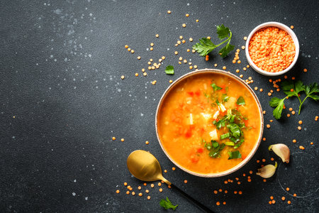Red lentil soup, traditional middle eastern food.の写真素材