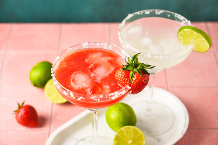 Margarita cocktail drink. Classic and strawberry margaritas.の写真素材