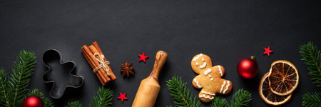 Christmas food and ingredients for cooking at black.