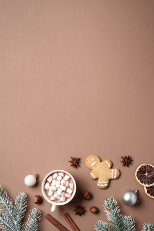 Winter flat lay background.の写真素材