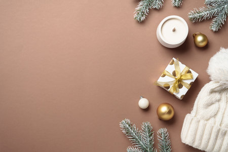 Winter flat lay background.の写真素材