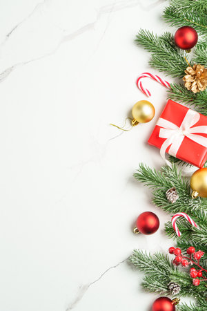Christmas flat lay background on white.の写真素材