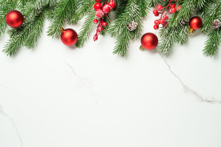 Christmas flat lay background on white.の写真素材