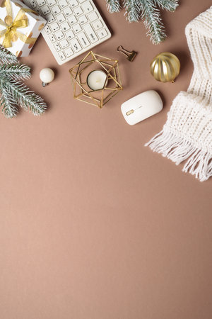 Winter office workspace background.の写真素材