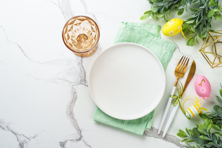 Easter food or table setting on white background.の写真素材
