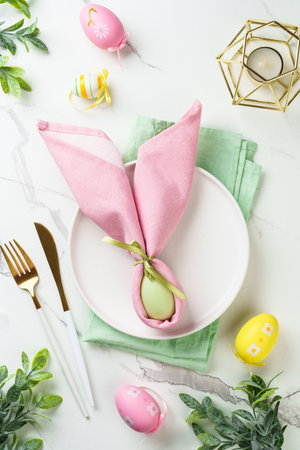Easter food or table setting on white background.