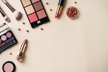 Beauty products, cosmetics at pastel background.の写真素材