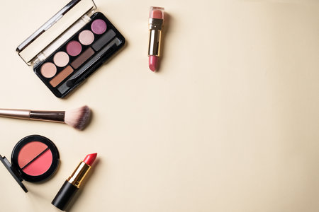 Beauty products, cosmetics at pastel background.の写真素材