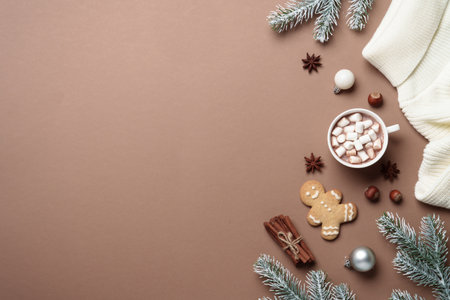 Winter flat lay background.の写真素材