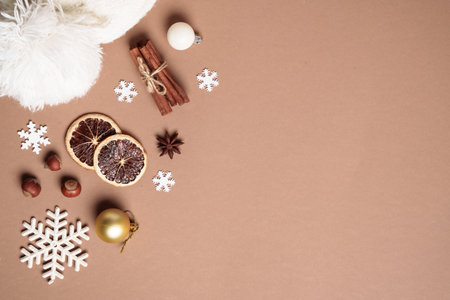 Winter flat lay background.の写真素材