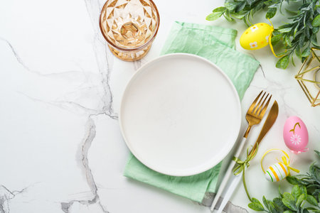 Easter food or table settng on white background.