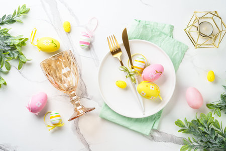 Easter food or table settng on white background.