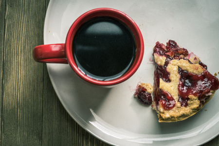 Coffee and cherry pieの写真素材