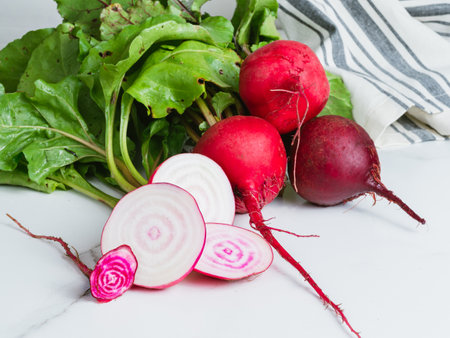 Raw beet roots - fresh spring harvest from a backyard garden.