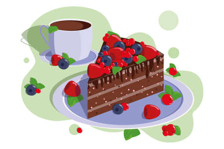 chocolate cake with strawberryのイラスト素材