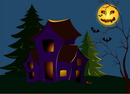 horror October Halloween night with moonのイラスト素材