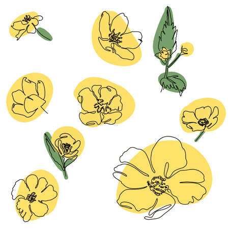 Beautiful hand drawn Line art monoline flowersのイラスト素材