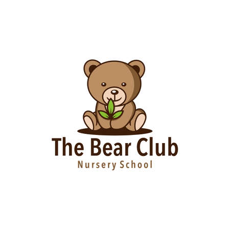 Illustration of a cute bear made in a cartoon holding a leafのイラスト素材