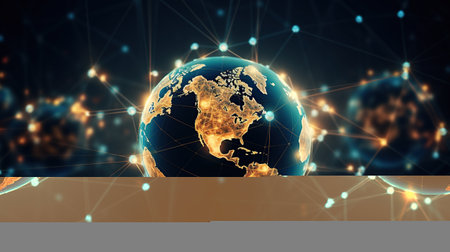 Rendering 3d Global network connection concept. AI generated imageの素材