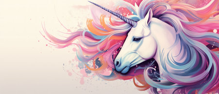 Hand drawn unicorn on pastel color background. AI generatedの素材