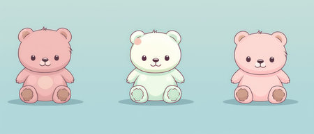 Hand drawn funny teddy bear cartoon pastel color isolated background. AI generated imageの素材