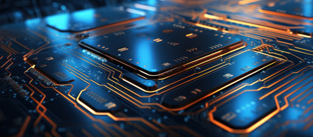 Macro circuit motherboard computer hardware technology background. AI generatedの素材