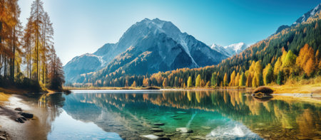 Amazing Landscape highlands with lake and mountain in sunny dayの素材