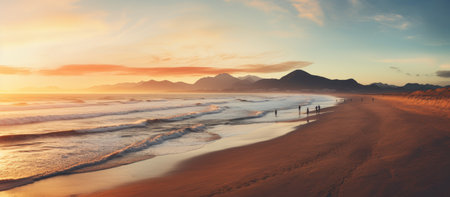Beach sunset with endless horizon scenery background.の素材