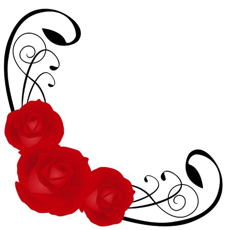 Corner with red roses on a white background.のイラスト素材