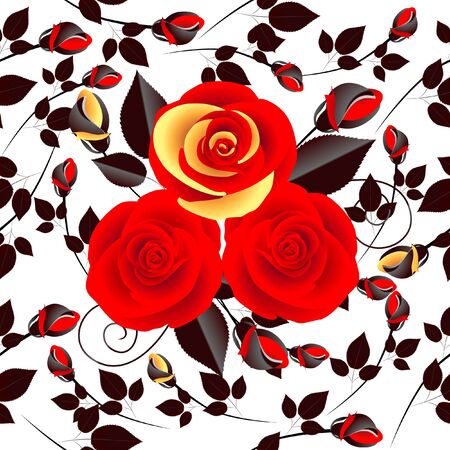 Bouquet of red roses on a white background seamless pattern.のイラスト素材