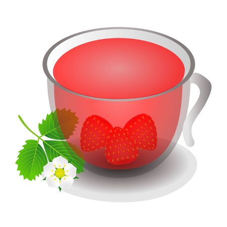 A cup of tea made from strawberries isolated on a white background.のイラスト素材